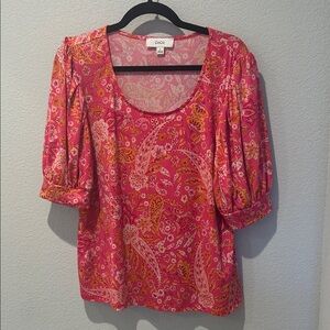 Doe & Rae Pink and Orange Floral Blouse